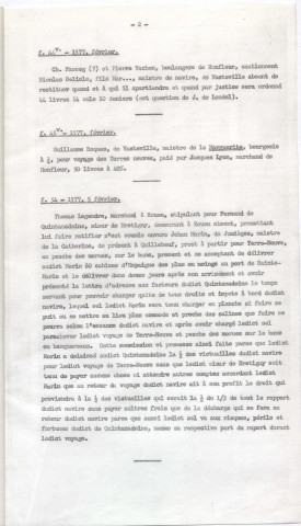 Dépouillement systématique des registres de tabellionage de Honfleur (1574-1661) par P. Jubert pour les Archives du Canada