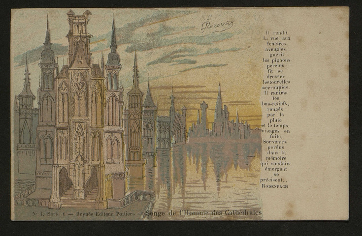 Carte postale «songe de l'homme des Cathédrales » (document 107).