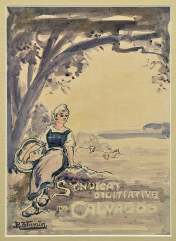 "Syndicat d'Initiative du Calvados", projet d'affiche, scène champêtre, par René Thurin