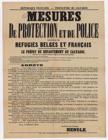 Mesures de protection et de police concernant les réfugiés de guerre belges et français.