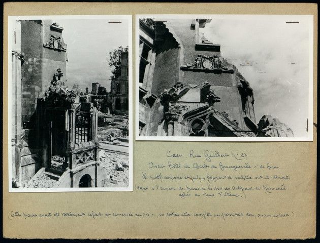 Dossier technique réalisé par l'entreprise Chouard sur la dépose d'édifices caennais en ruines après les bombardements de 1944