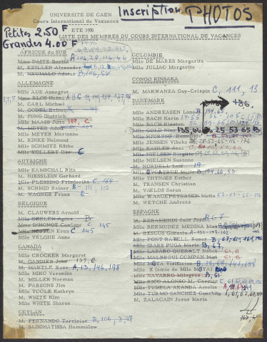 Cours International de Vacances année 1970