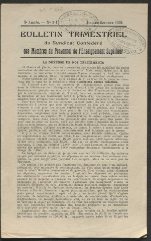 Bulletin du syndicat confédéré des membres du personnel de l'enseignement supérieur