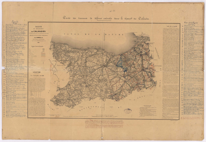 Carte des travaux de défense exécutés dans le département du Calvados