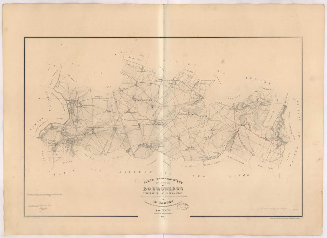 Carte topographique du canton de Bourguébus par Simon, géomètre en chef du cadastre