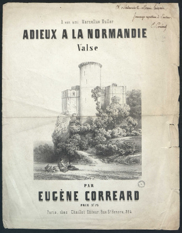 Falaise : vues du château, par G. Bouet et Robida ; vue de l'abside de l'église de Guibray, par C. de Vauquelin de Sassy et Villain
