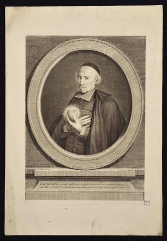 Portrait de Jean Eudes (Ioannes Eudes presbiter multorum Seminariorum, nec non Sanctimonialium a charitate institutor, in missionum exercitiis celeberrim 9 . obiit die 19, augusti anno 1680). Par Le Blond et P. Drevet