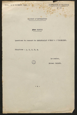 Rapports du préfet Cacaud de septembre à décembre 1942