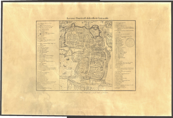 Le vrai portrait de la ville de Caen en 1585. Par le libraire Mancel