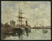 Bateaux dans le port de Deauville, par Charles François Pecrus