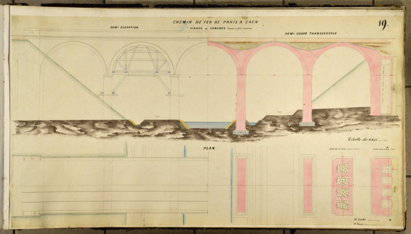 Recueil de dessins pour le chemin de fer de l'Ouest (plans de ponts et de viaducs des lignes Paris-Caen et Paris-Cherbourg)