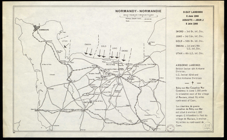 Carte générale des assauts du D-Day 6 juin 1944