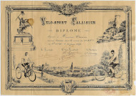 Diplôme du Vélo-Sport Falaisien décerné à Monsieur Tissier arrivé sixième dans la course de 50 km en 2h 10' 45'', le 30 Juin 1895.