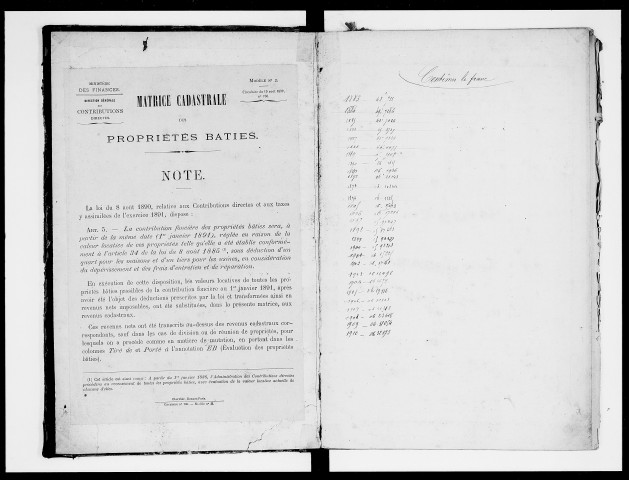 matrice cadastrale des propriétés bâties, 1881-1911, 1er vol. (cases 1-440)
