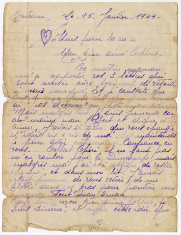 Correspondance de la fiancée de Colbert Marie, Gisèle, et autres documents sur son histoire
