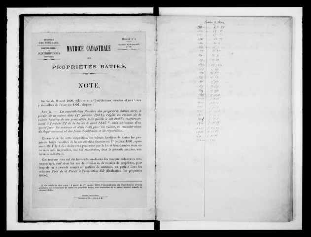 matrice cadastrale des propriétés bâties