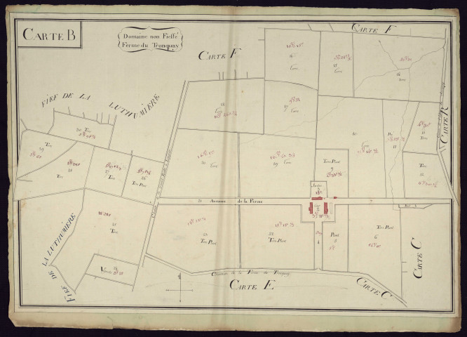 "Carte B : Domaine non Fieffé, Ferme du Tronquay" (plans n° 7 et 8)
