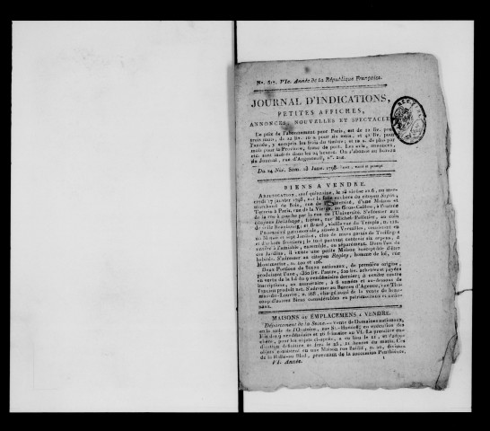 Journal d'indications, petites affiches, Annonces, Nouvelles et spectacles