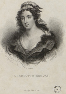 Un chaperon couvre la tête de Charlotte Corday.