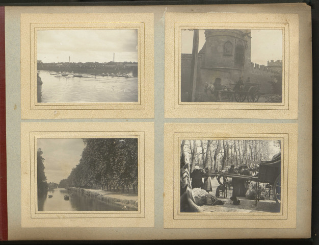 Courses d'aviron, Tour aux gens d'arme, Place Alexandre III et Monument des mobiles du Calvados, marchands de laine sur le marché (pages 21 à 23).
