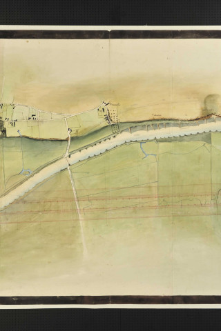 Partie de la rivière dont le lit doit être changé pour faire passer le canal maritime de Caen à la mer aux pieds des falaises de Bénouville