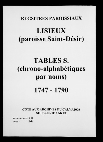 Tables des S. (1747-1790)