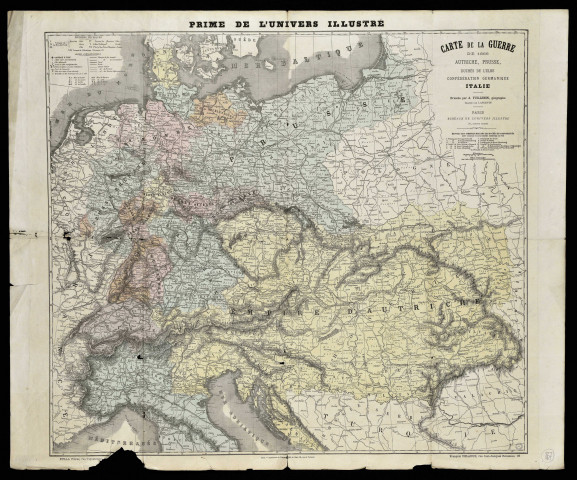 Carte de la guerre de 1866 : Autriche, Prusse, duchés de l'Elbe, confédération germanique, Italie. A. Villemin (prime de l'Univers Illustré)