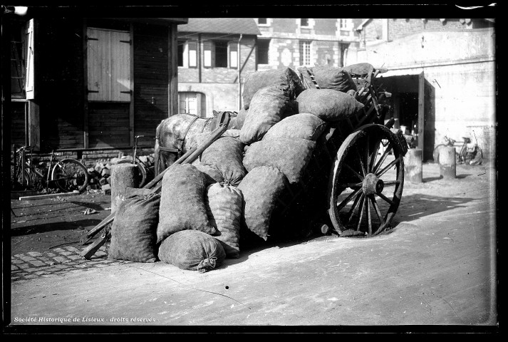 Carriole chargée de sacs de pommes (photo n°605)