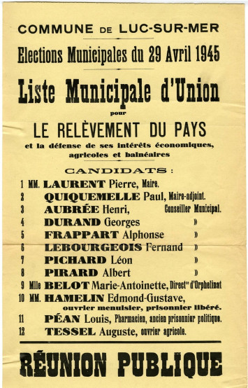 Mademoiselle Marie-Antoinette Belot, directrice de l'orphelinat apparaît en neuvième position sur douze dans cette liste candidate aux élections municipales.
