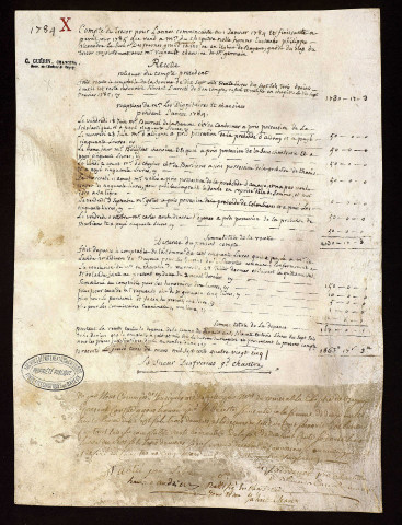 « Compte du trésor. 1784 »