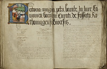 Ce folio est enluminé. L'enluminure sur la lettre B initiale représente plusieurs personnages.