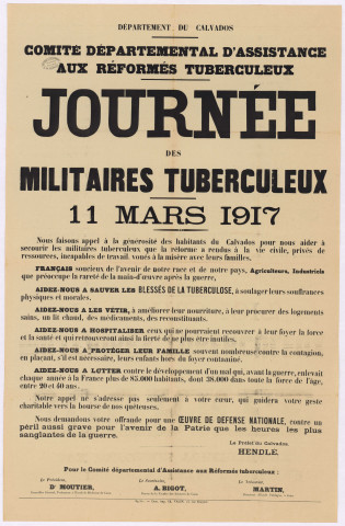 Affiche annonçant la journée des militaires tuberculeux (1917).