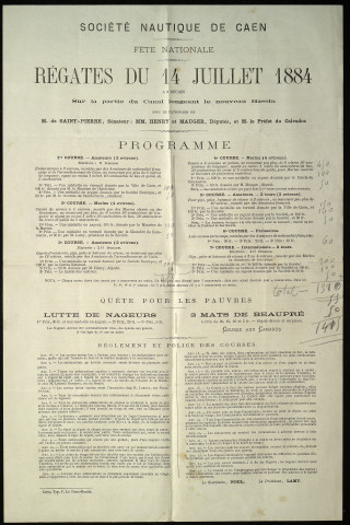 Programme des régates du 14 juillet 1884.