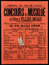 Chemins de fer de l'état. Concours de musique et fêtes de Villers-Bocage. Trains spéciaux de voyageurs et le 14 août 1910 (n°2087)