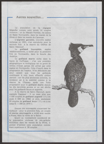Cette lettre d'informations décrit notamment les observations d'oiseaux réalisées.