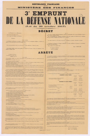 Affiche appelant à la souscription au troisième emprunt de la défense nationale.