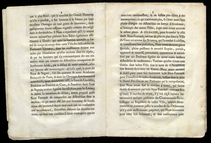 "Lettres patentes avec les statuts pour l'académie des belles-lettres établie en la ville de Caen"