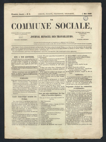 Commune Sociale : journal mensuel des travailleurs (La)