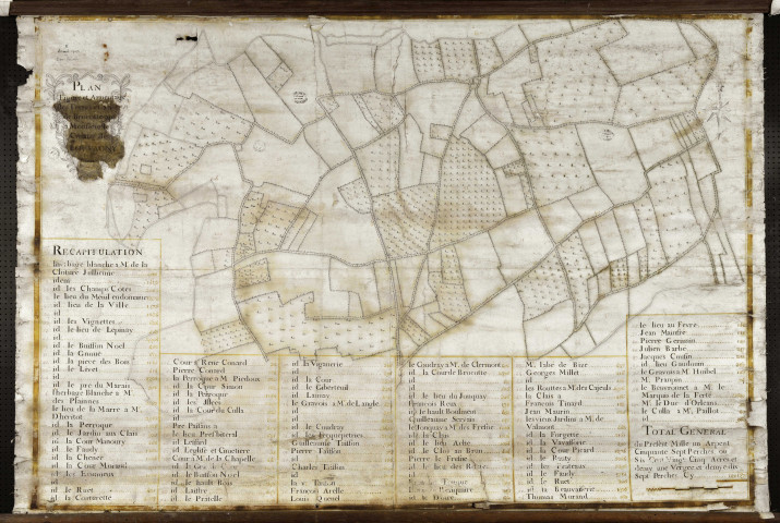 Plan figuré et arpentage des terres et seigneurie de Brocotte appartenant à Monsieur le Comte de Louvagny, Blanchard, géomètre