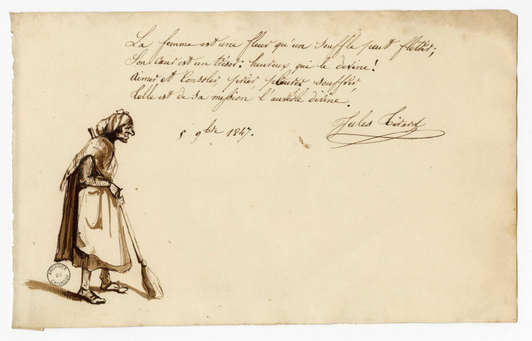 Dessin et poème sur la femme, par Jules Tirard