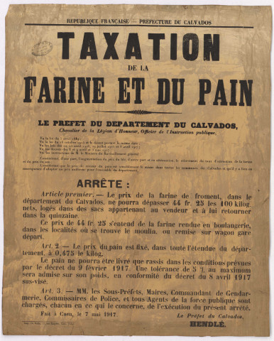Taxation de la farine et du pain.