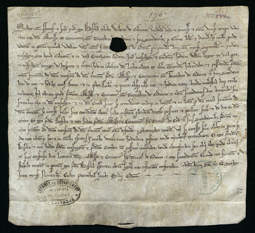 Basilie donne à l'abbaye une rente sur une maison à Calix