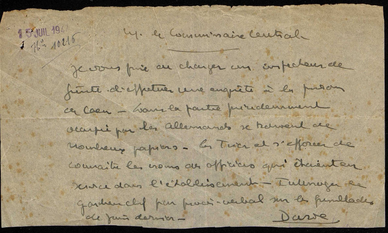 N°2512 - Maison d'arrêt de Caen : dossier d'enquête sur les prisonniers fusillés de juin 1944