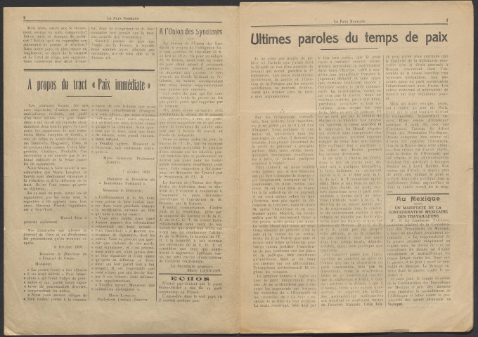 Derniers numéros : septembre à novembre 1939 (avec marques de censure)