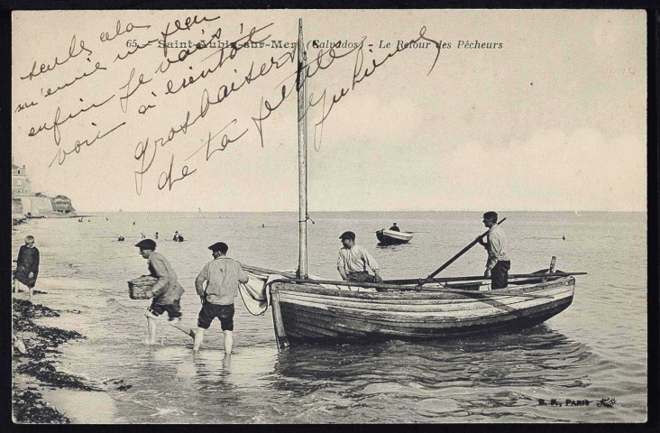 Pêcheurs, pêcheuses, sauveteurs, baigneur Cailleau, canots (cartes postales n°51,52, 95 à 98)