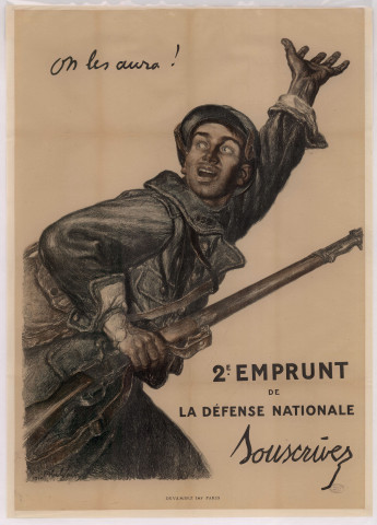 Affiche illustrée appelant à la souscription au deuxième emprunt de la défense nationale.