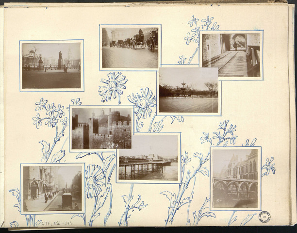 Londres, Angleterre : monuments, vendeur de journaux, rues, The Regent's Park Riding School (école d'équitation) (photos n°160 à 173 ; n°355 à 357)