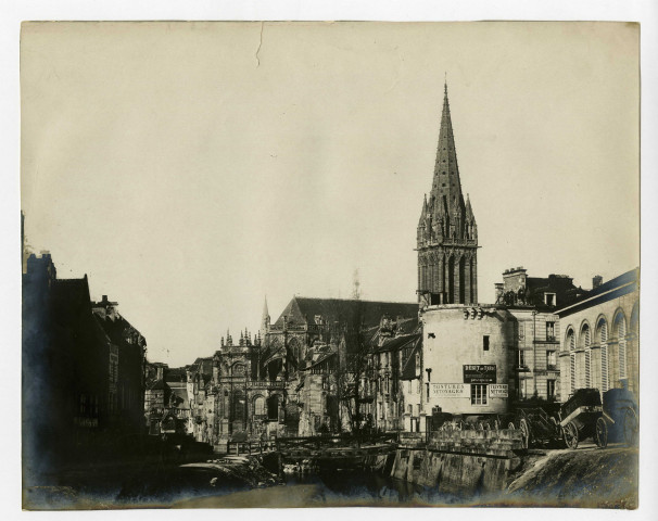 Eglise Saint-Pierre, l'Odon, la Tour Leroy et la poissonnerie à Caen, par Edmond Bacot.