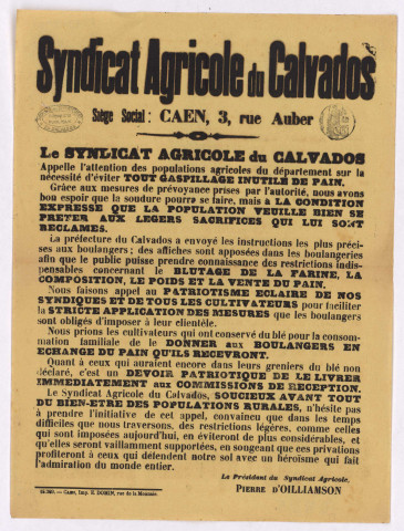 Syndicat Agricole du Calvados.