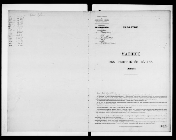 matrice cadastrale des propriétés bâties
